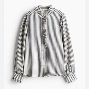 H&M ruffle trimmed twill blouse, striped, size small